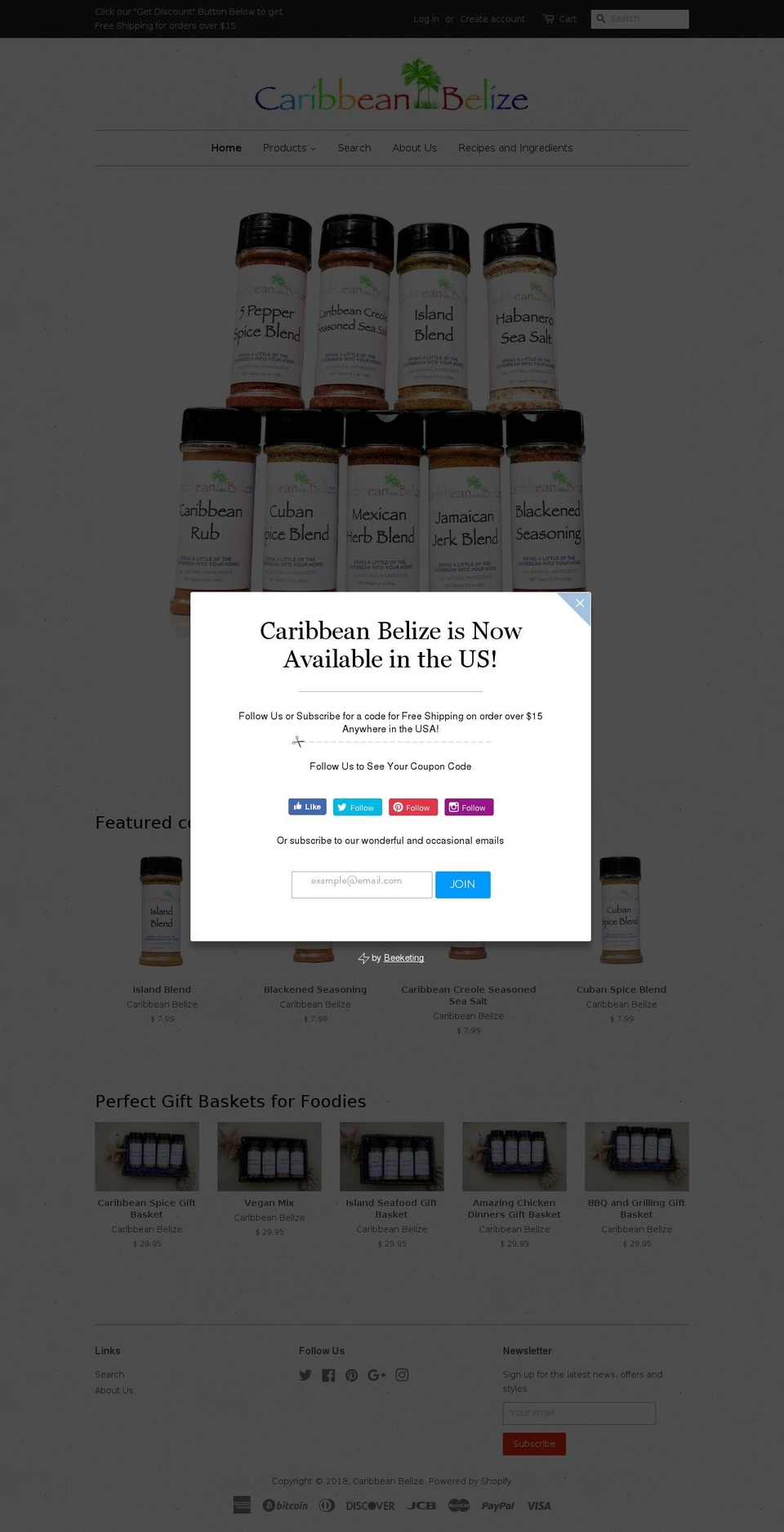 caribbeanbelize.com shopify website screenshot