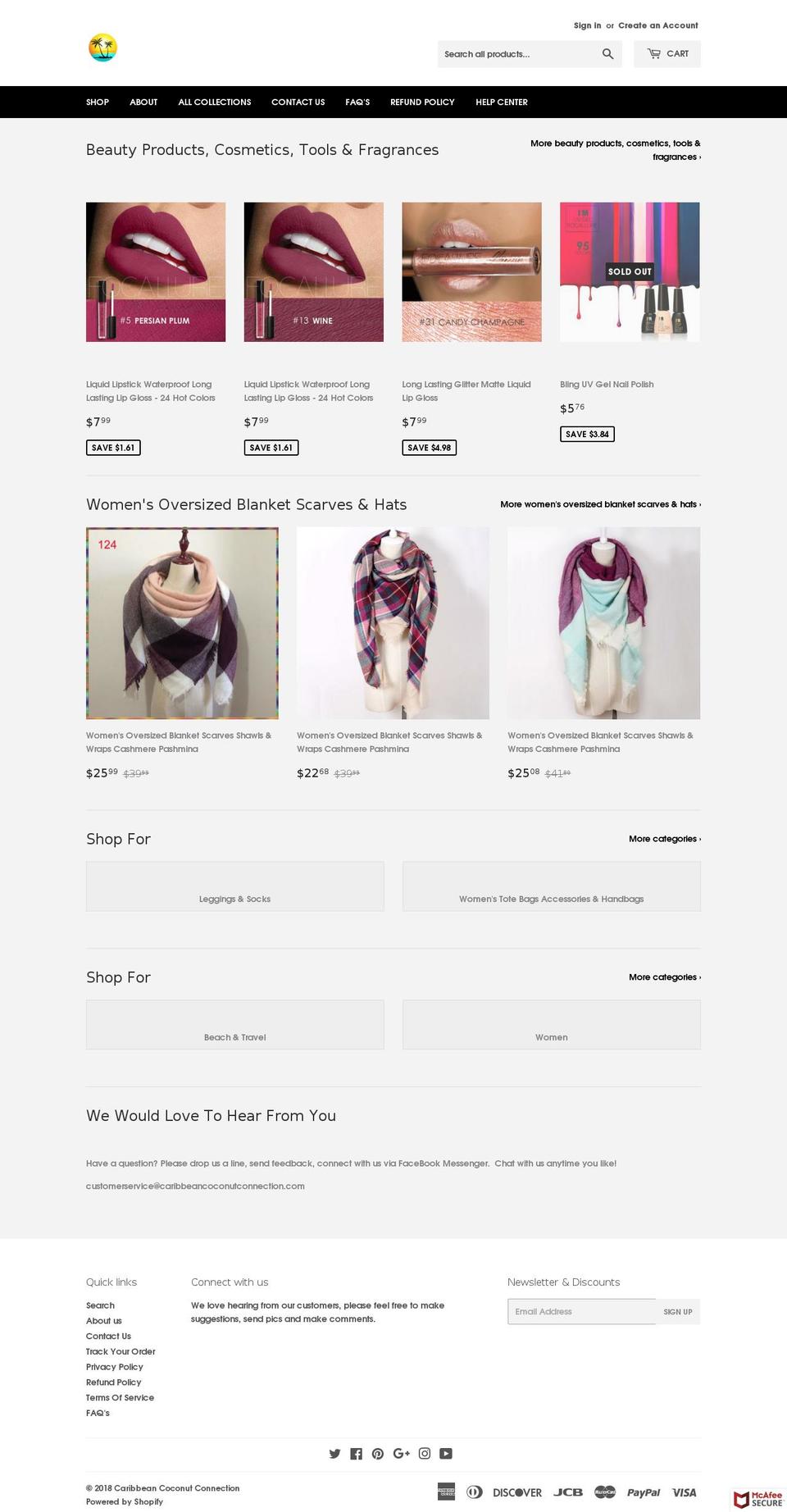 caribbeancoconutconnection.com — Shopify storefront screenshot