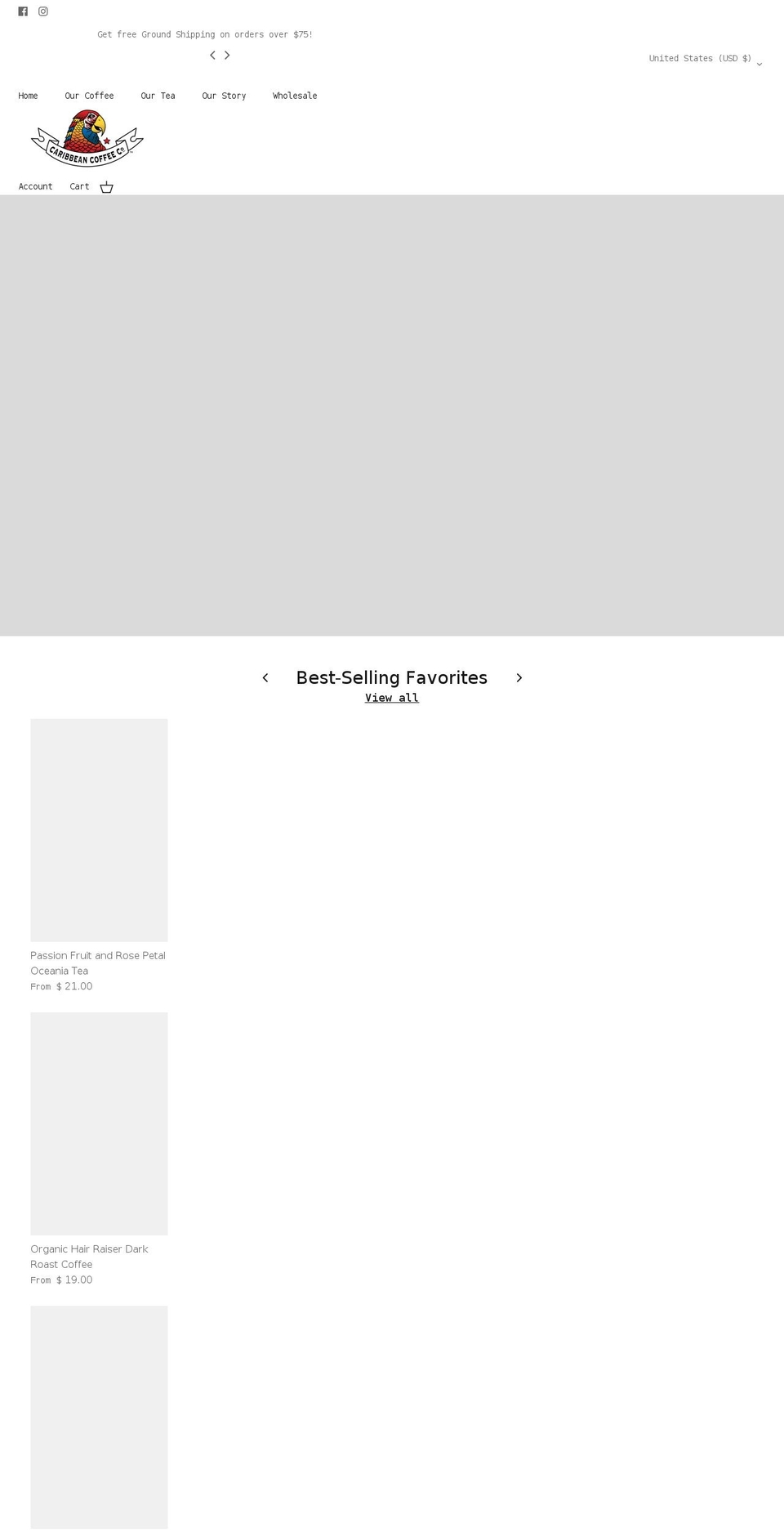 caribbeancoffee.com shopify website screenshot