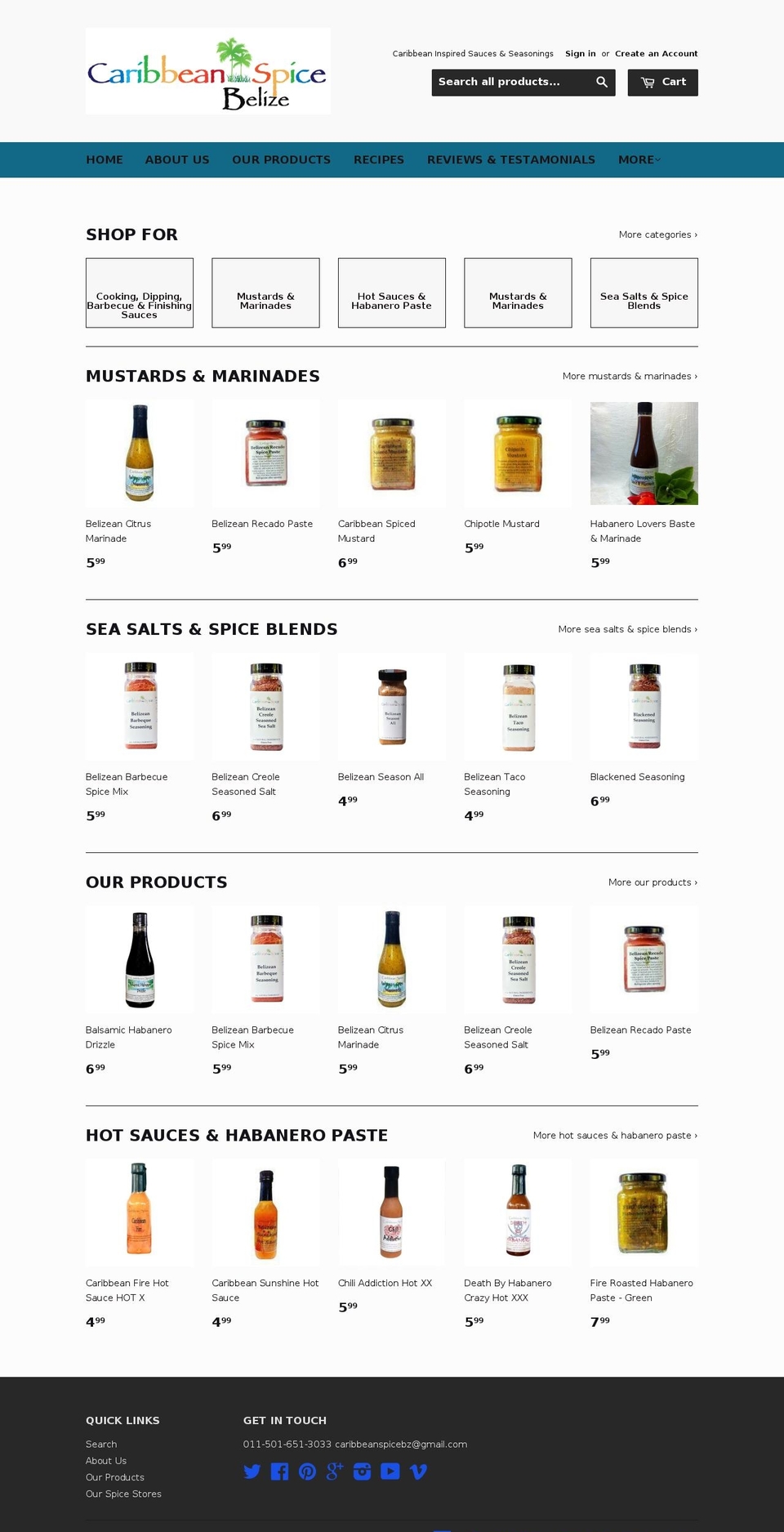 caribbeanspicebelize.com shopify website screenshot
