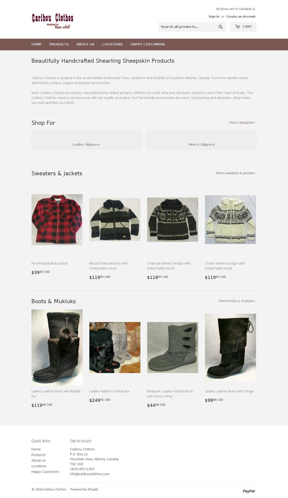 caribouclothes.com shopify website screenshot