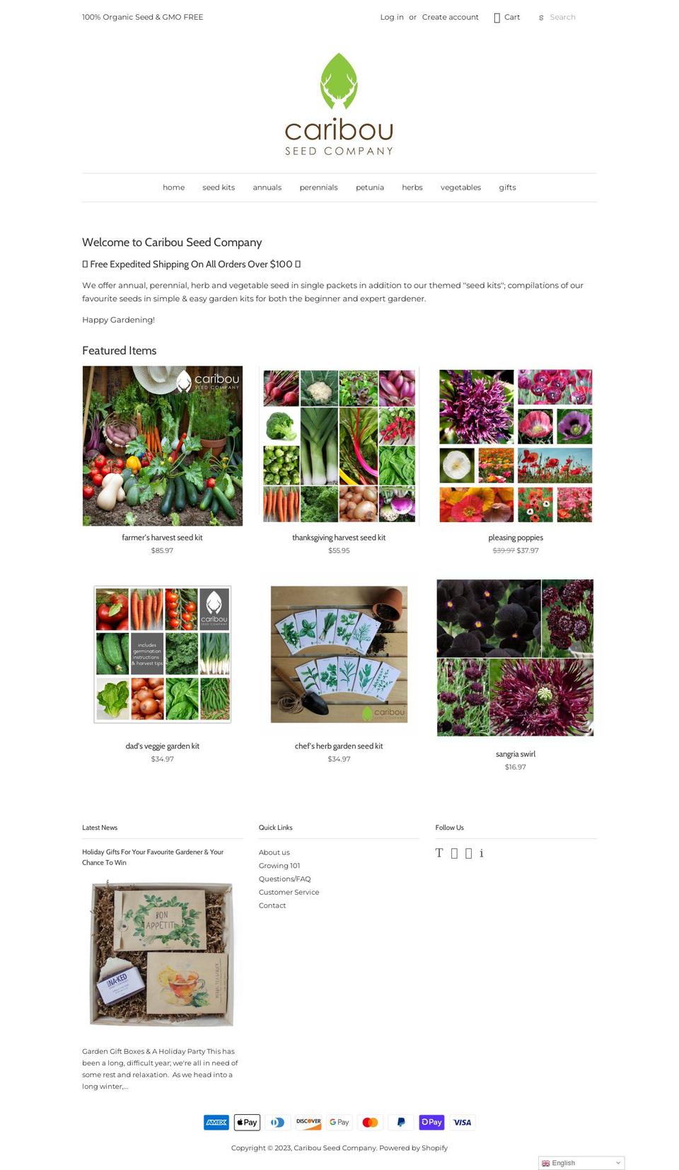 caribouseedcompany.com shopify website screenshot