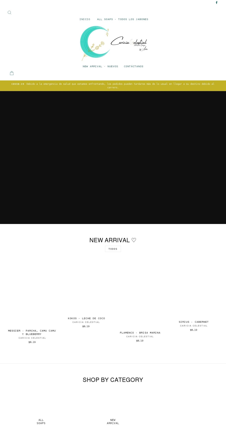 cariciacelestialsoaps.com shopify website screenshot