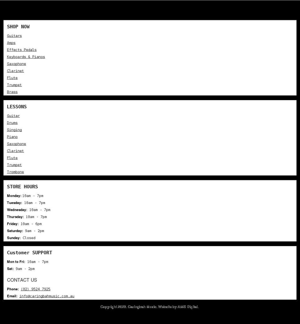caringbahmusic.com.au shopify website screenshot