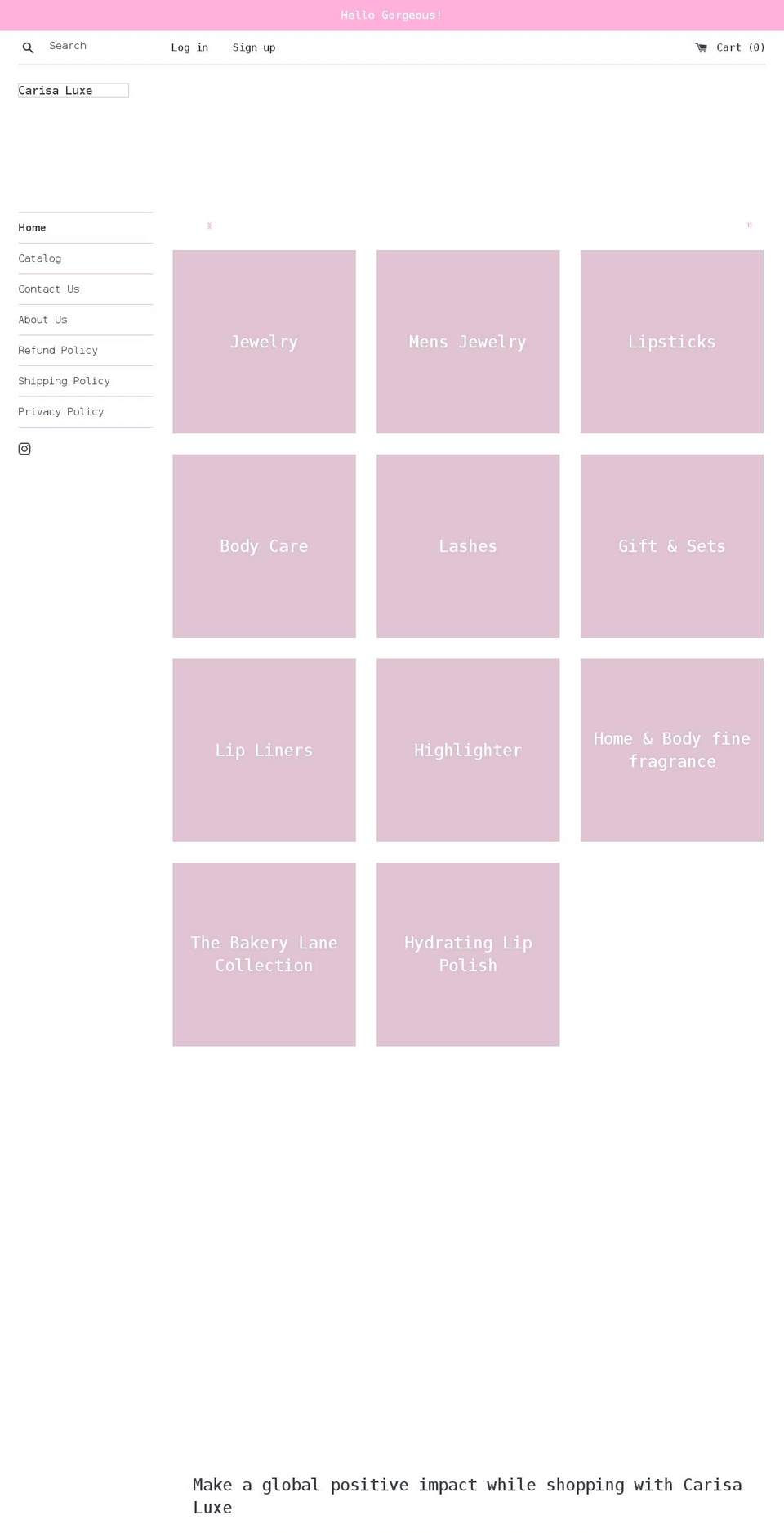 carisaluxe.com shopify website screenshot