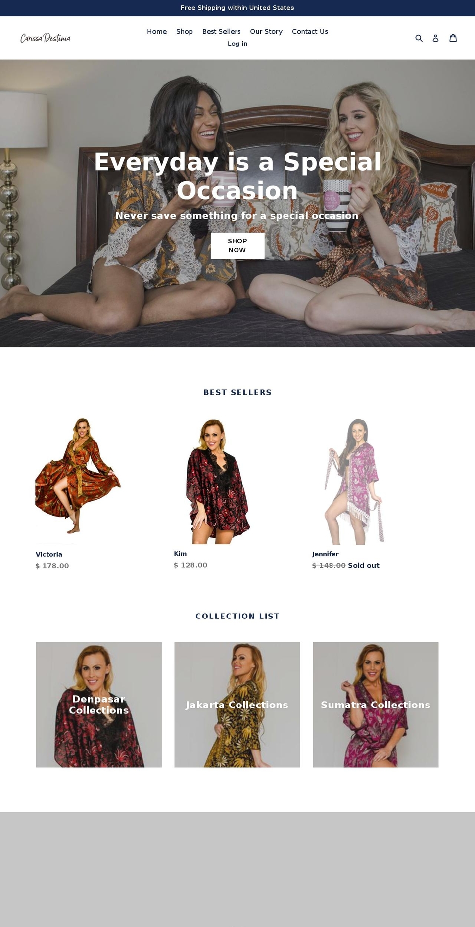 carissadestinia.com — Shopify storefront screenshot