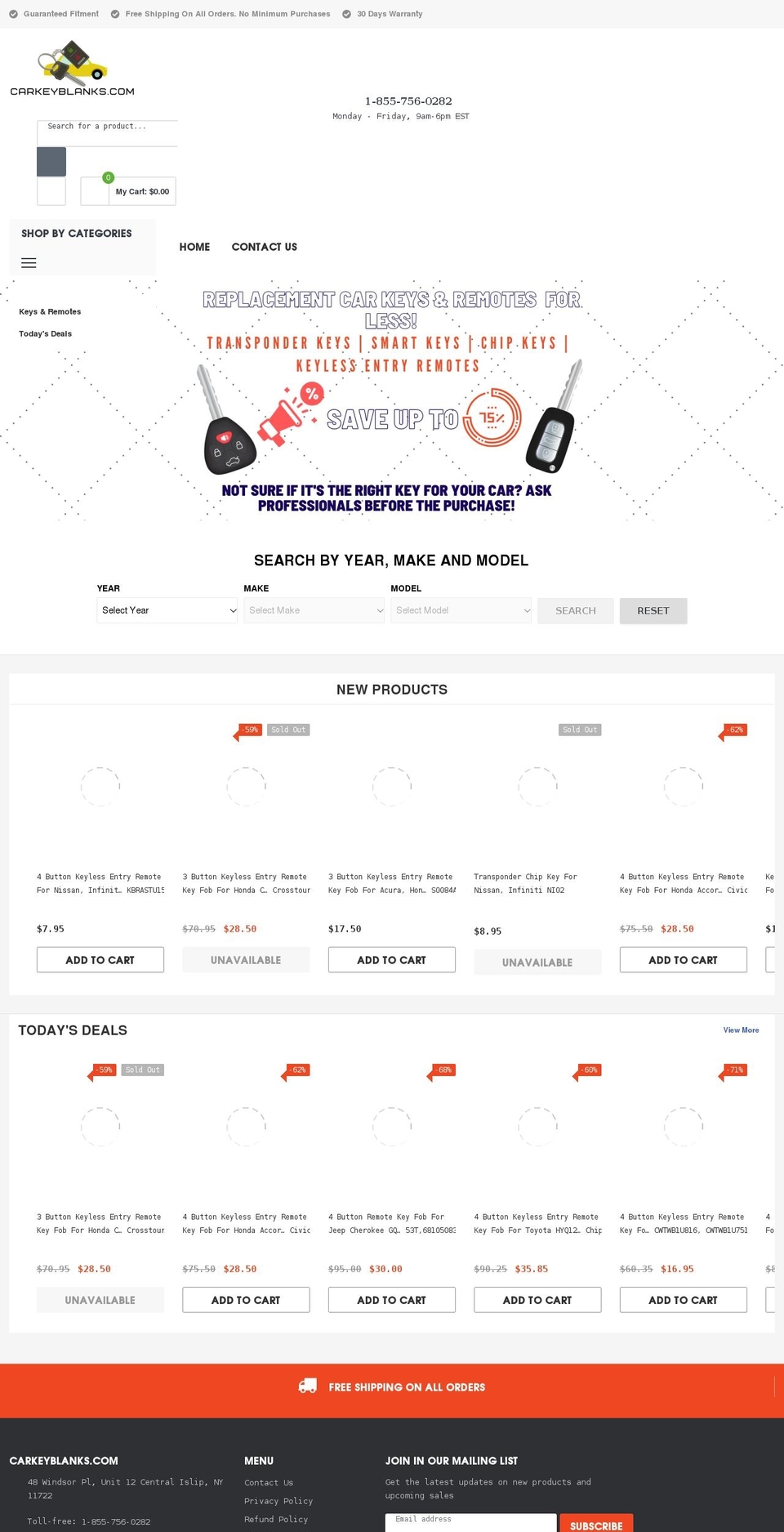 carkeyblanks.com shopify website screenshot