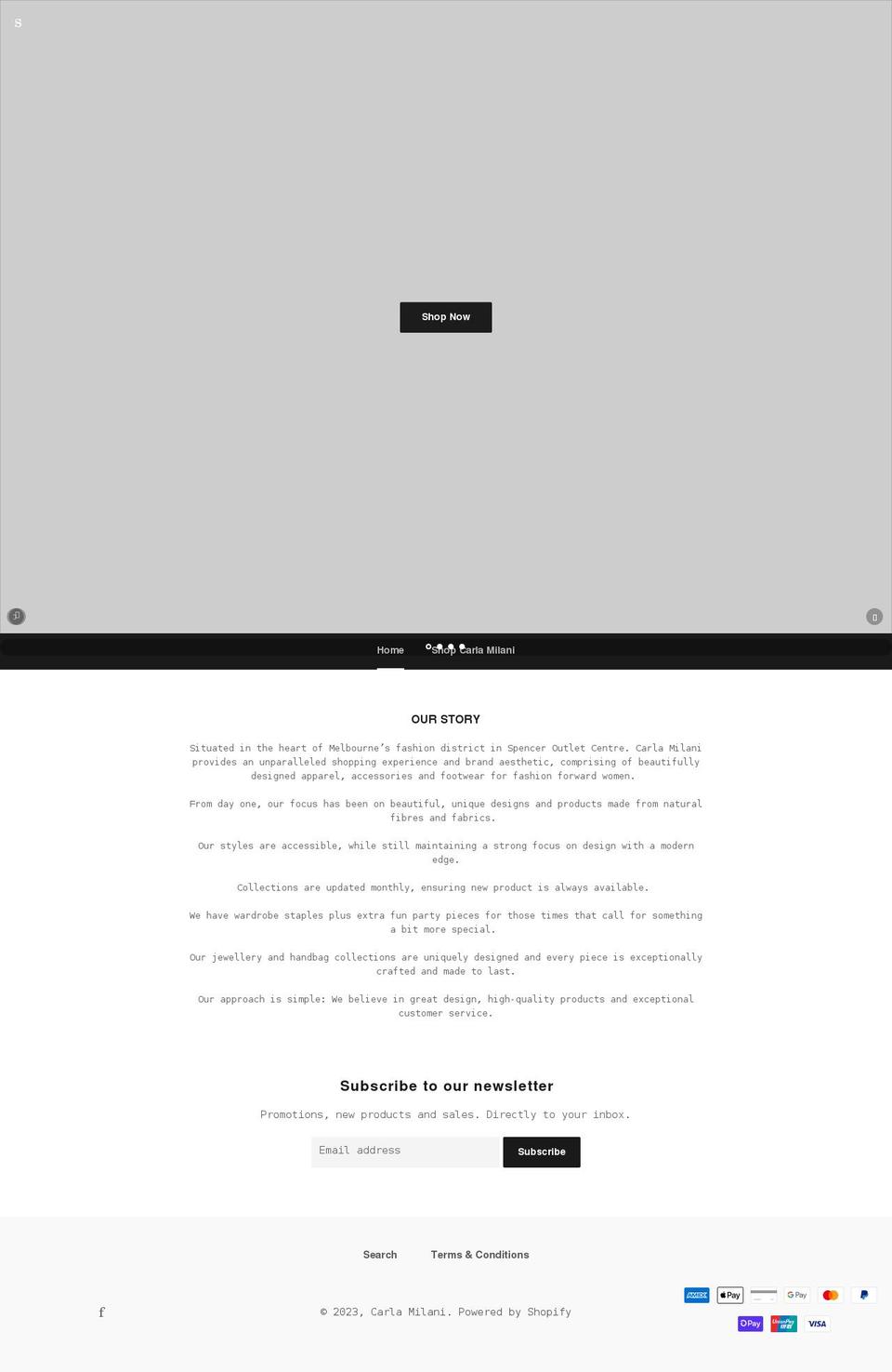 carlamilani.com shopify website screenshot