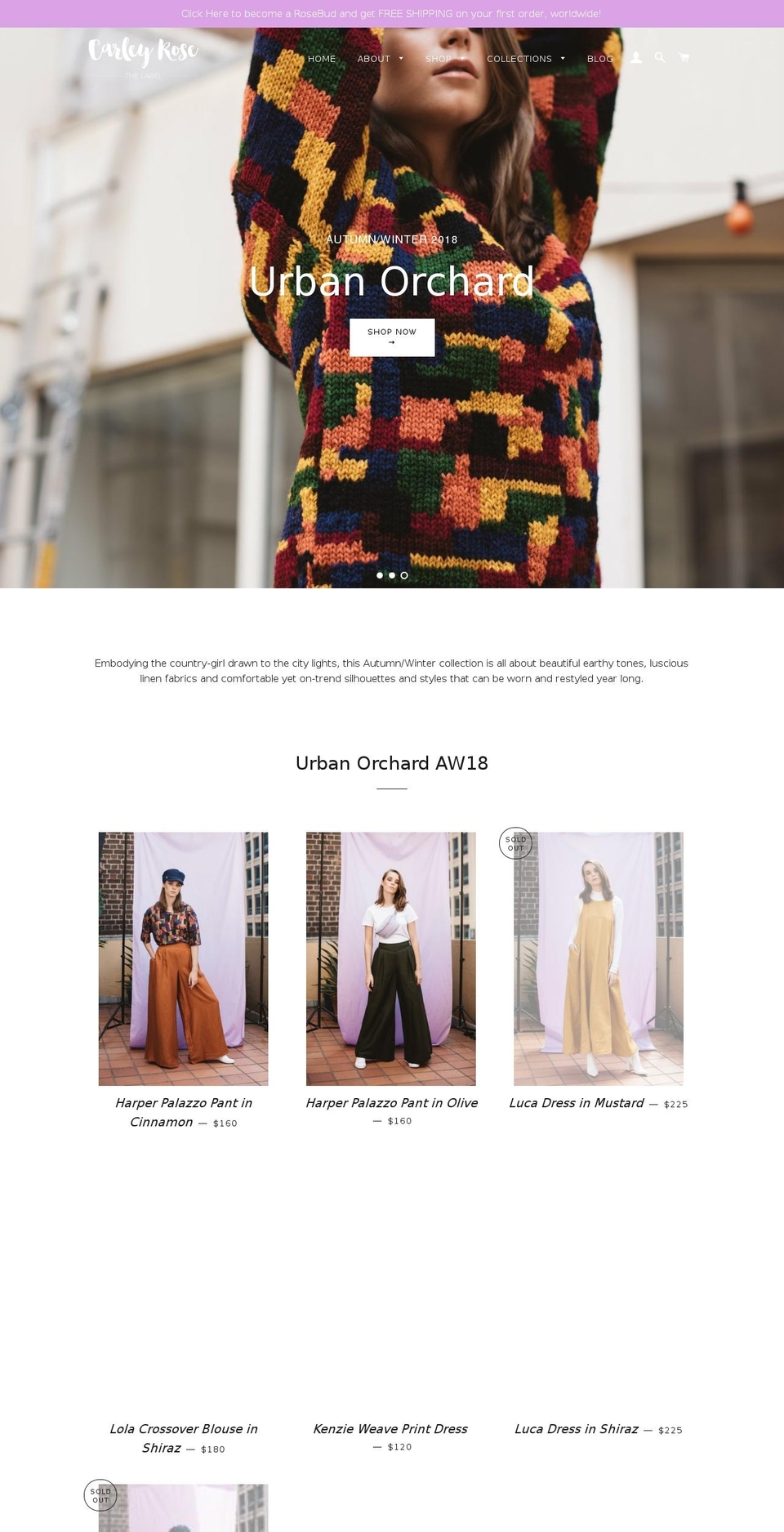 carleyrosethelabel.com shopify website screenshot