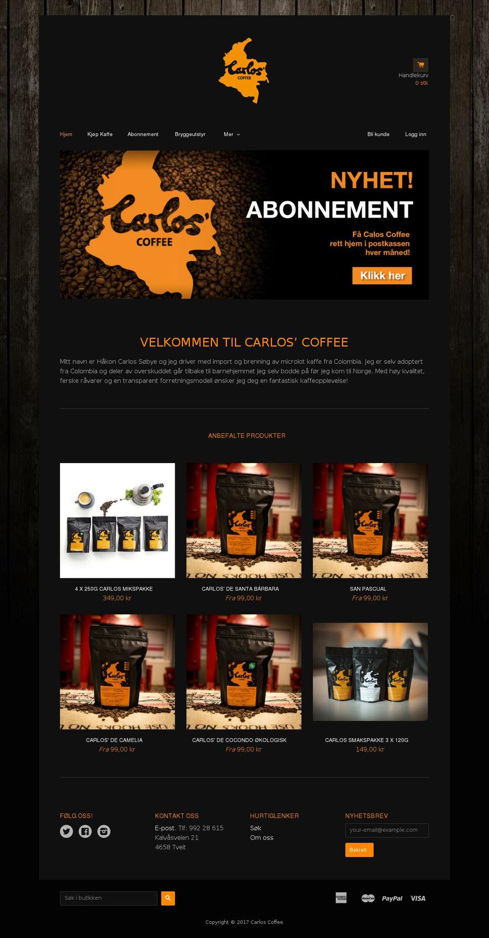 carloscoffee.no shopify website screenshot