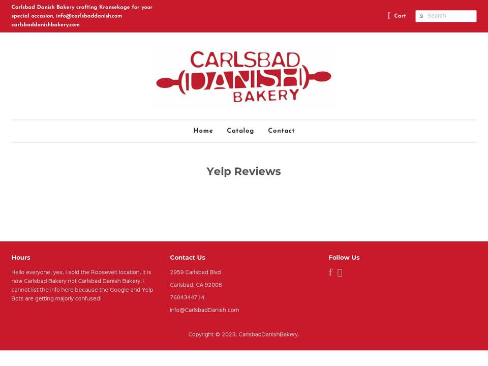carlsbaddanishbakery.com shopify website screenshot