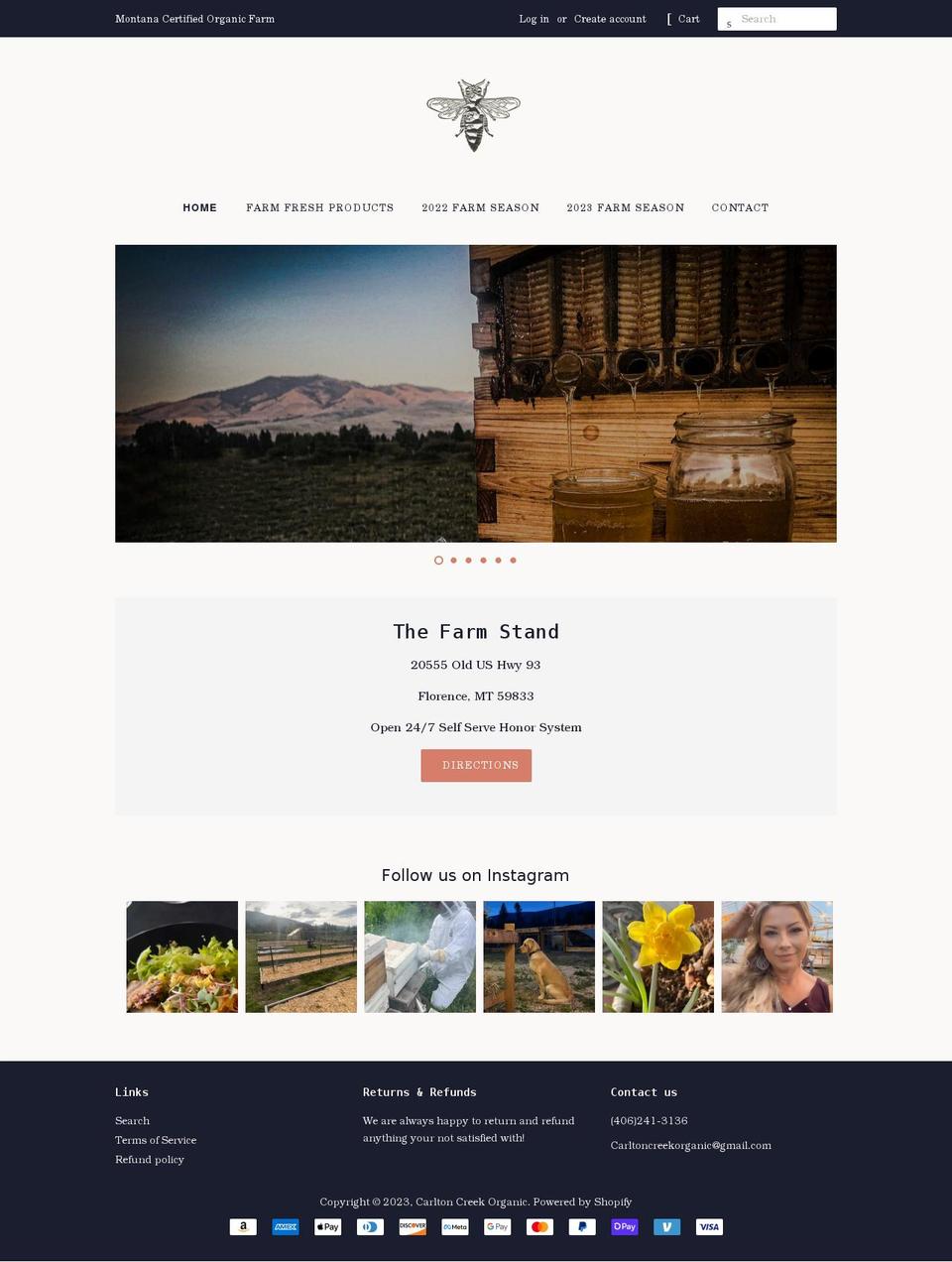 carltoncreekorganic.com shopify website screenshot