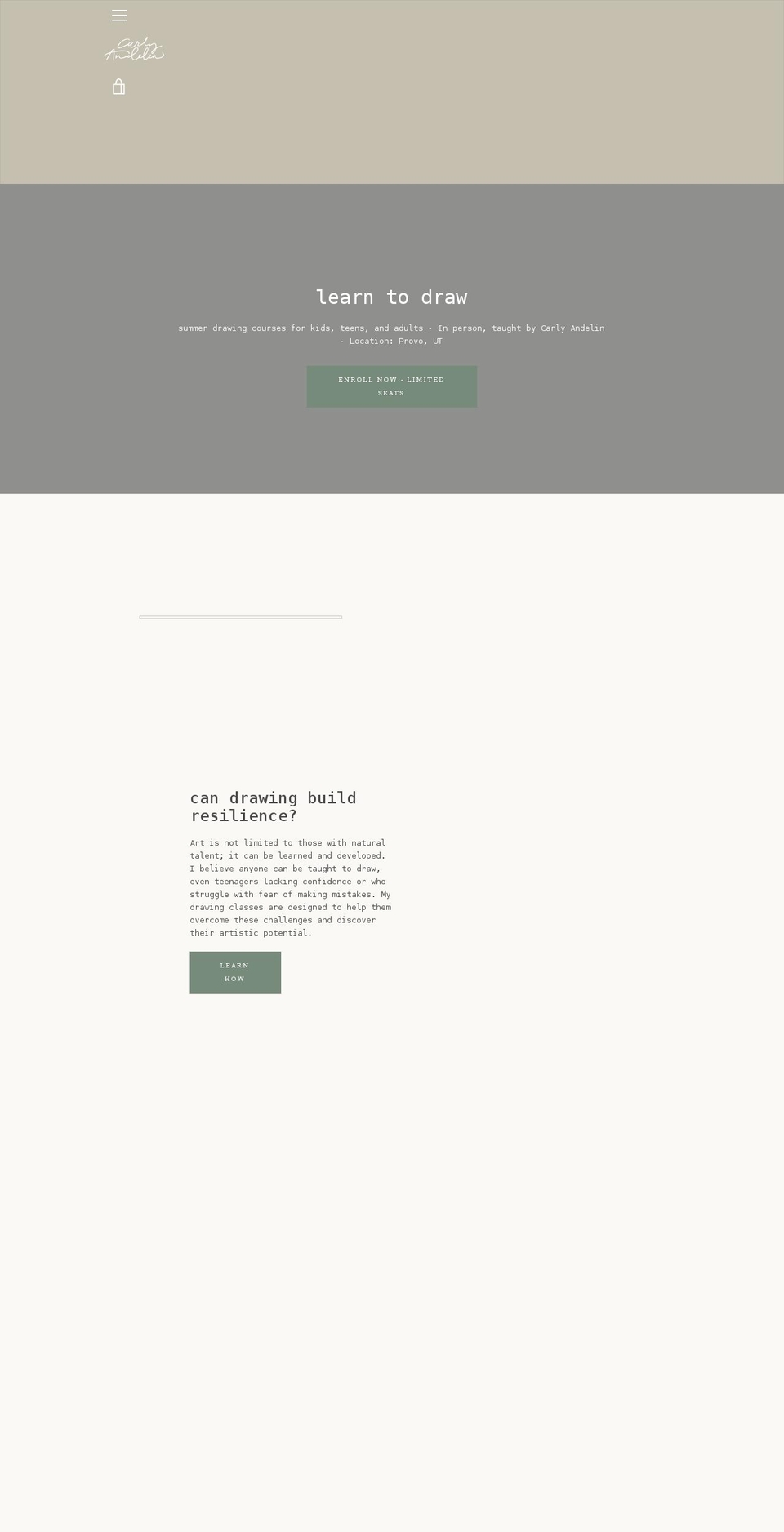 carlyandelinart.com shopify website screenshot