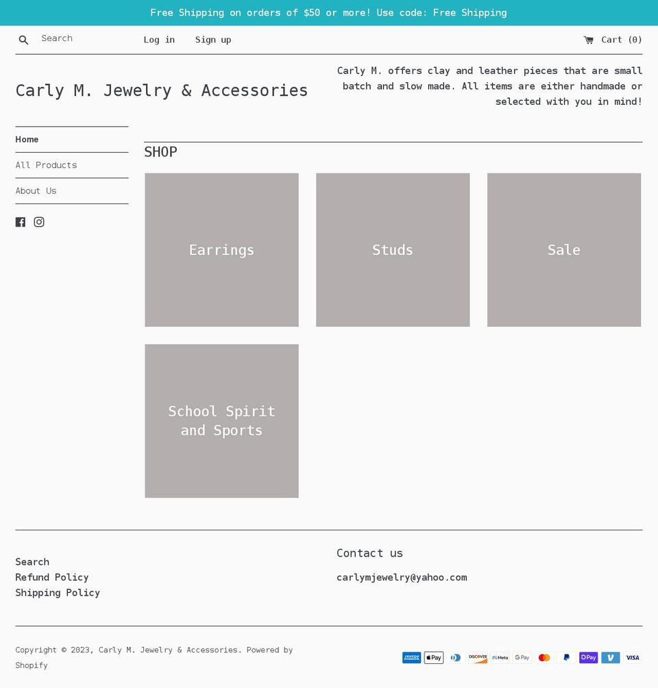 carlymjewelry.com shopify website screenshot