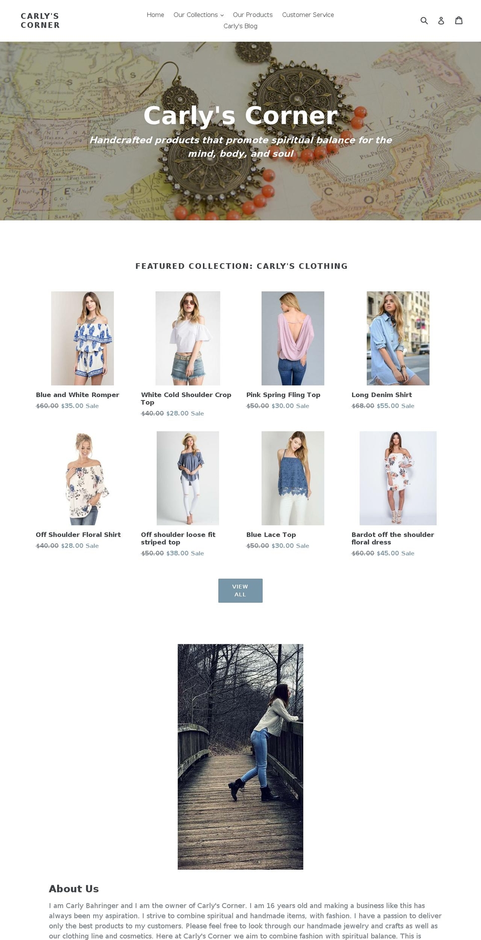 carlyscorner.com shopify website screenshot