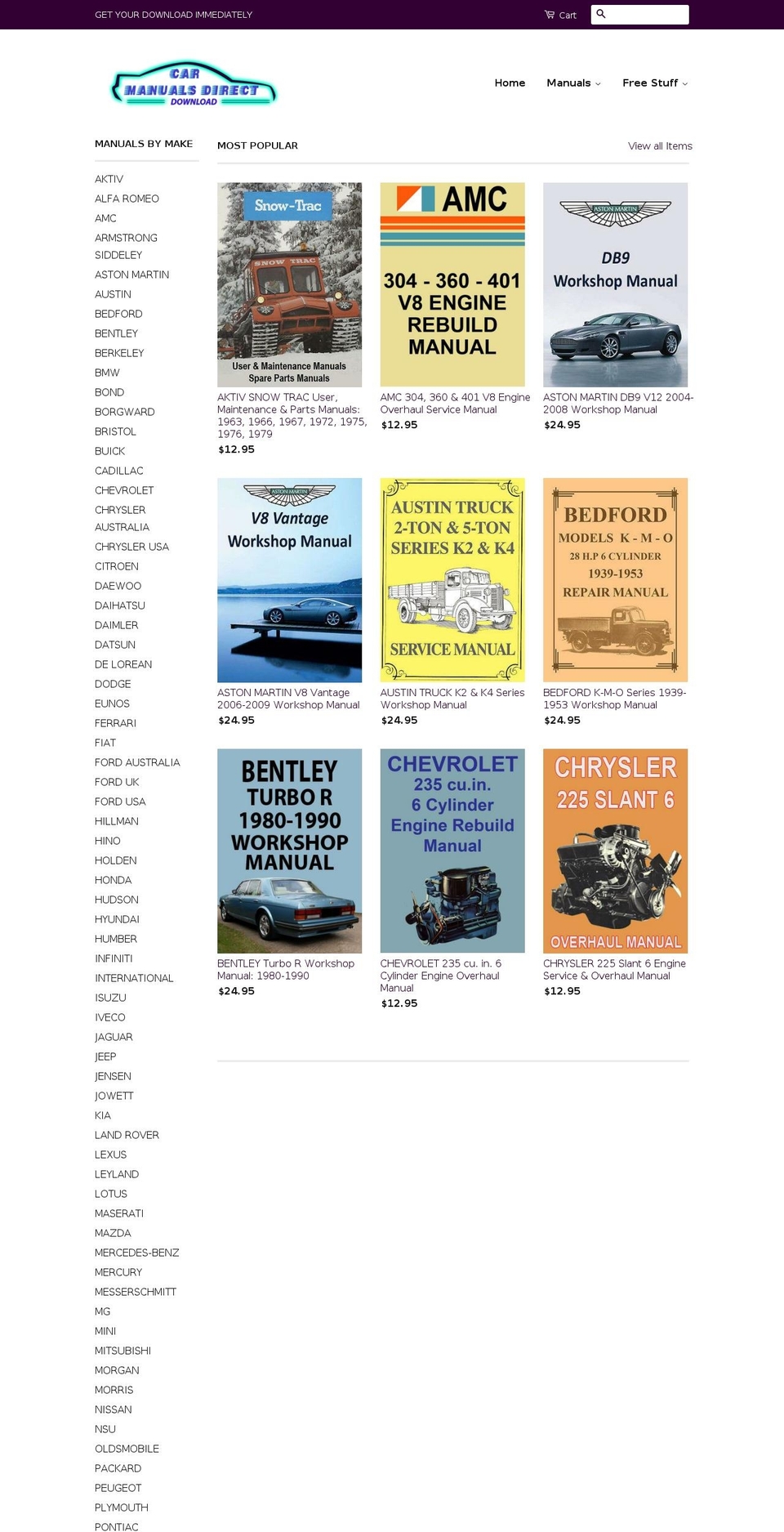 carmanualsdirect.com shopify website screenshot