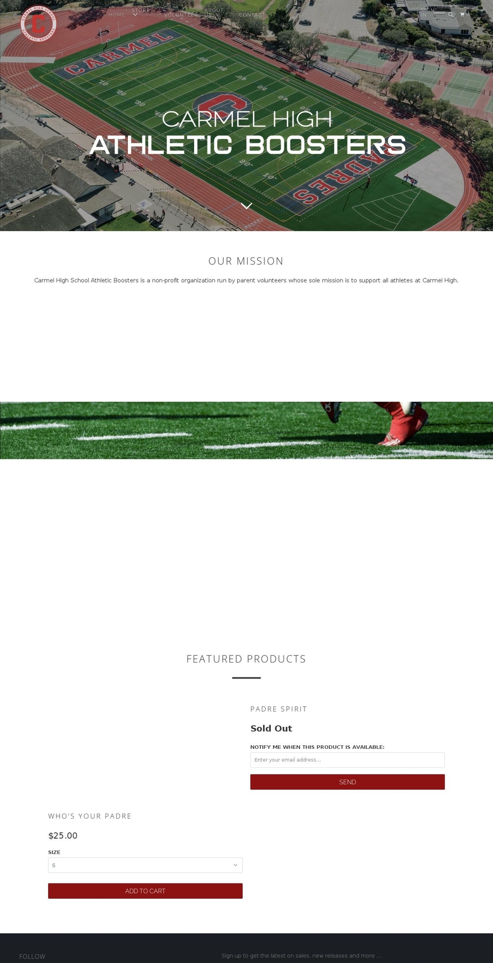carmelhighathleticboosters.org shopify website screenshot