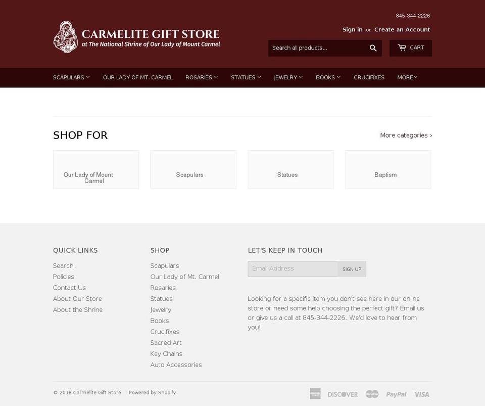carmelitegiftstore.org shopify website screenshot