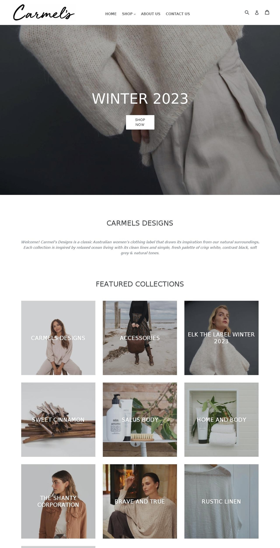 carmelsdesigns.com.au shopify website screenshot