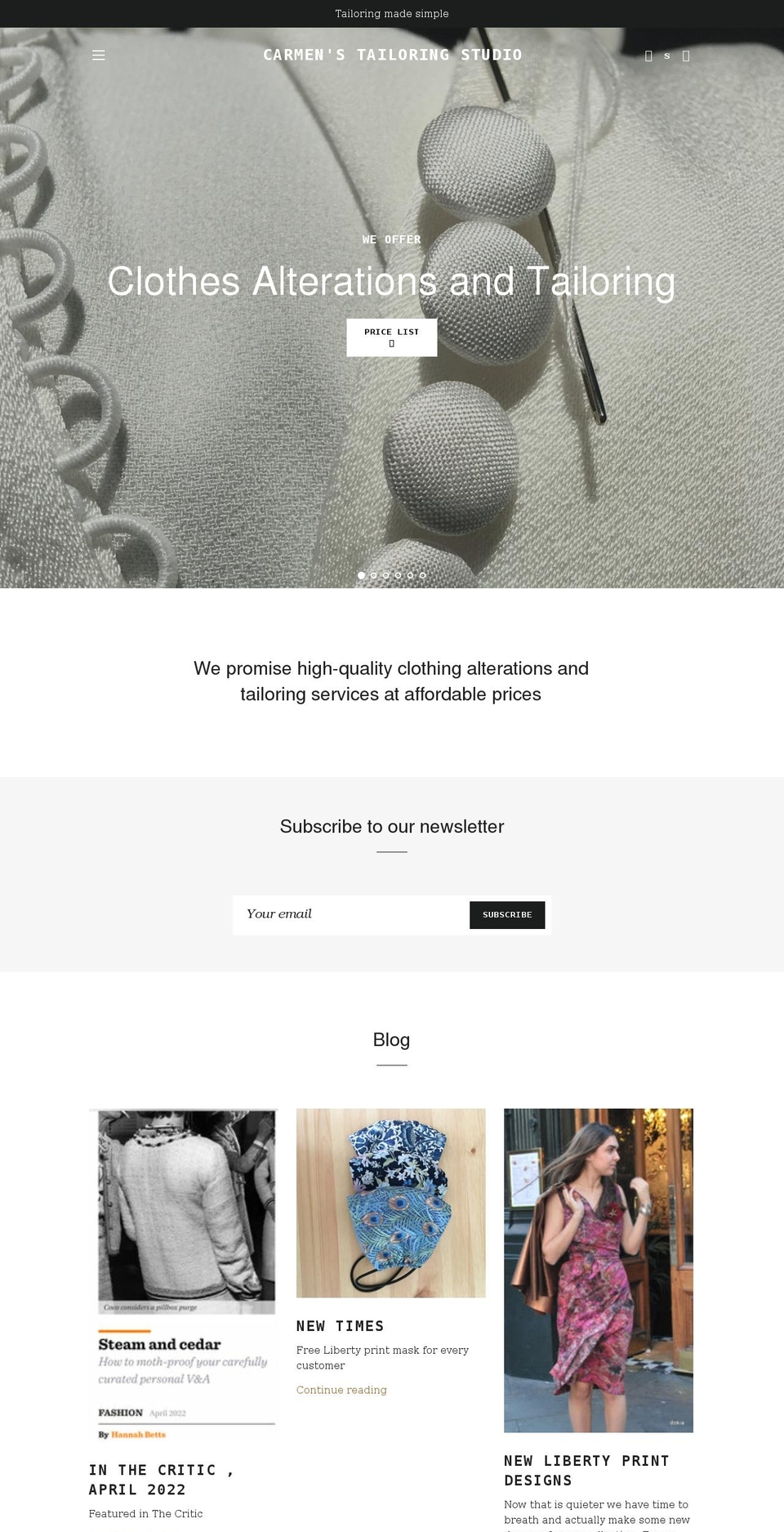 carmenstailoring.co.uk shopify website screenshot