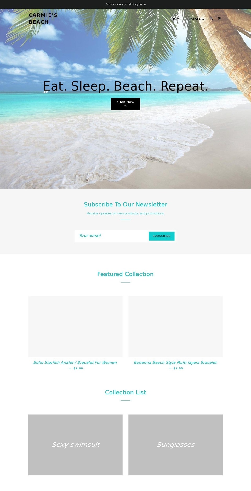 carmiesbeach.com — Shopify storefront screenshot