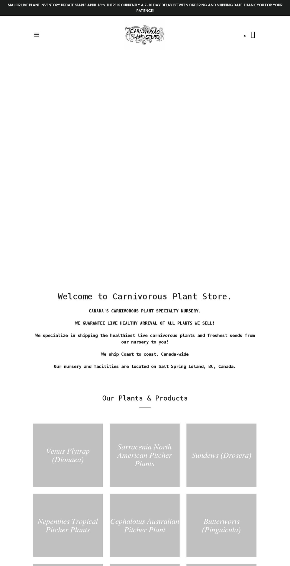 carnivorousplantstore.com shopify website screenshot