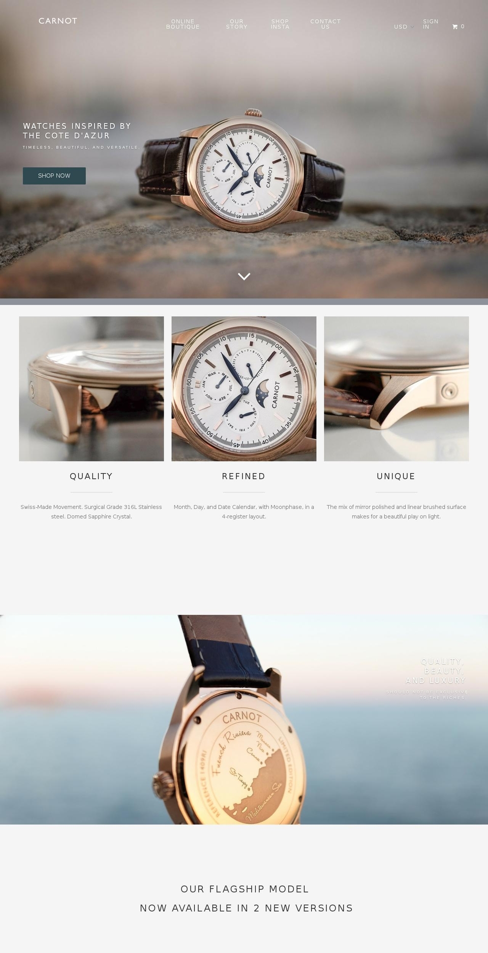Parallax Shopify theme site example carnotwatches.com