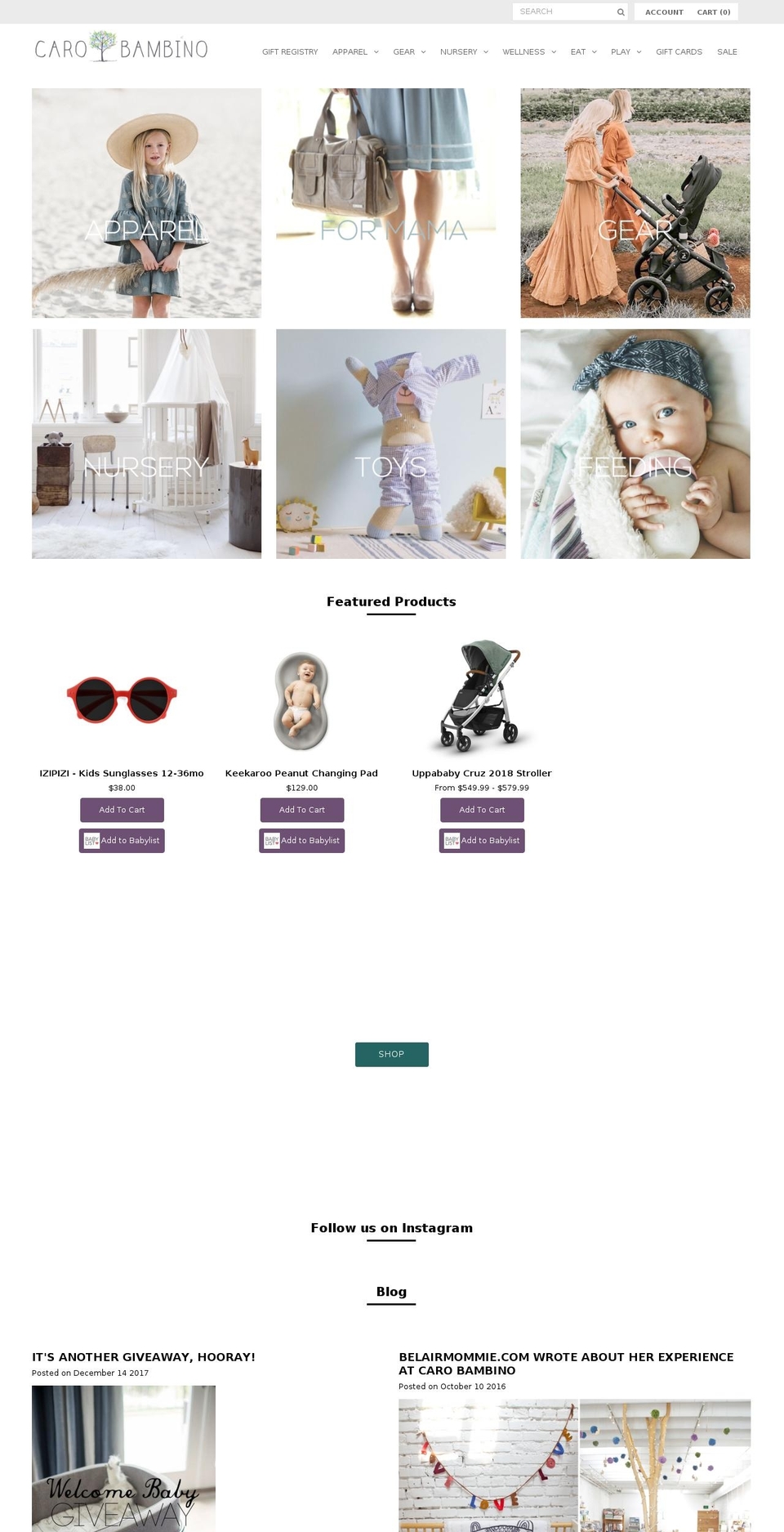 carobambino.com shopify website screenshot