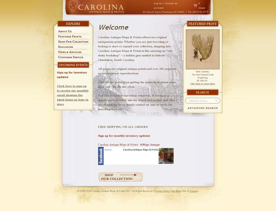 Carolina Antique Prints Shopify theme site example carolinaantiquemaps.com