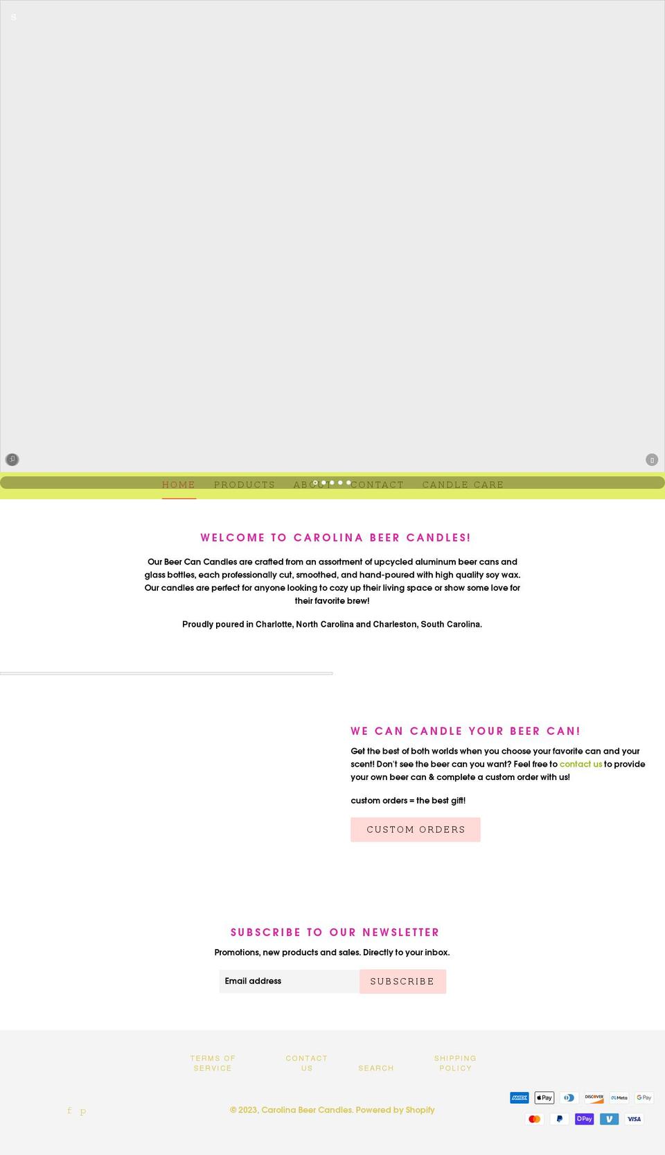 carolinabeercandles.com shopify website screenshot