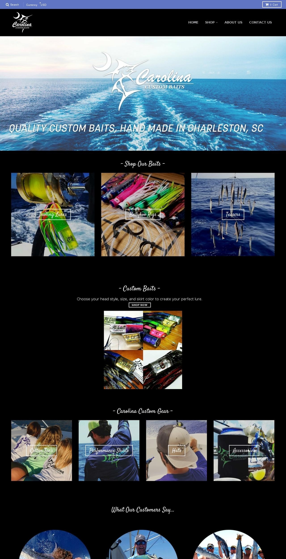 carolinacustombaits.com shopify website screenshot