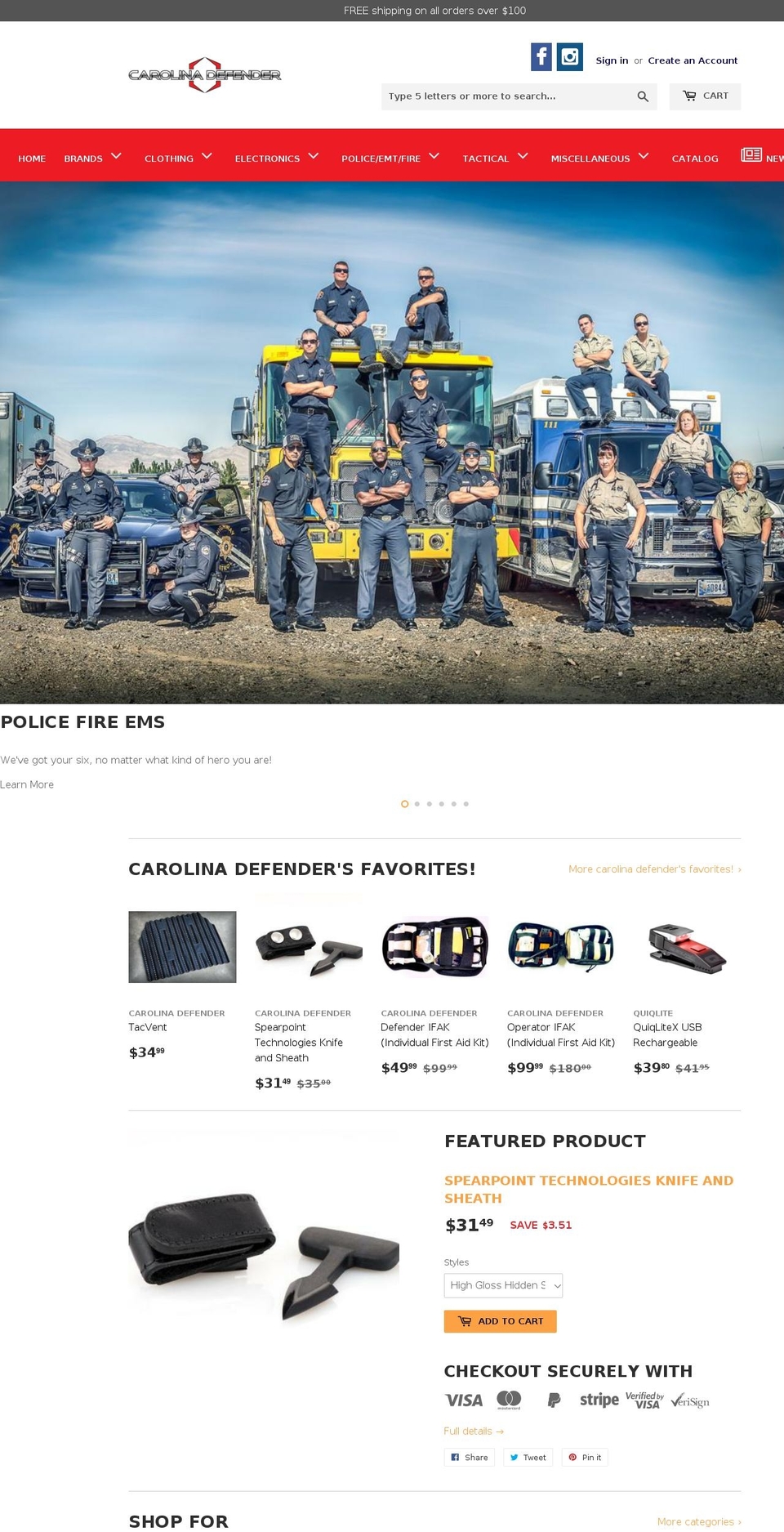 carolinadefender.com — Shopify storefront screenshot