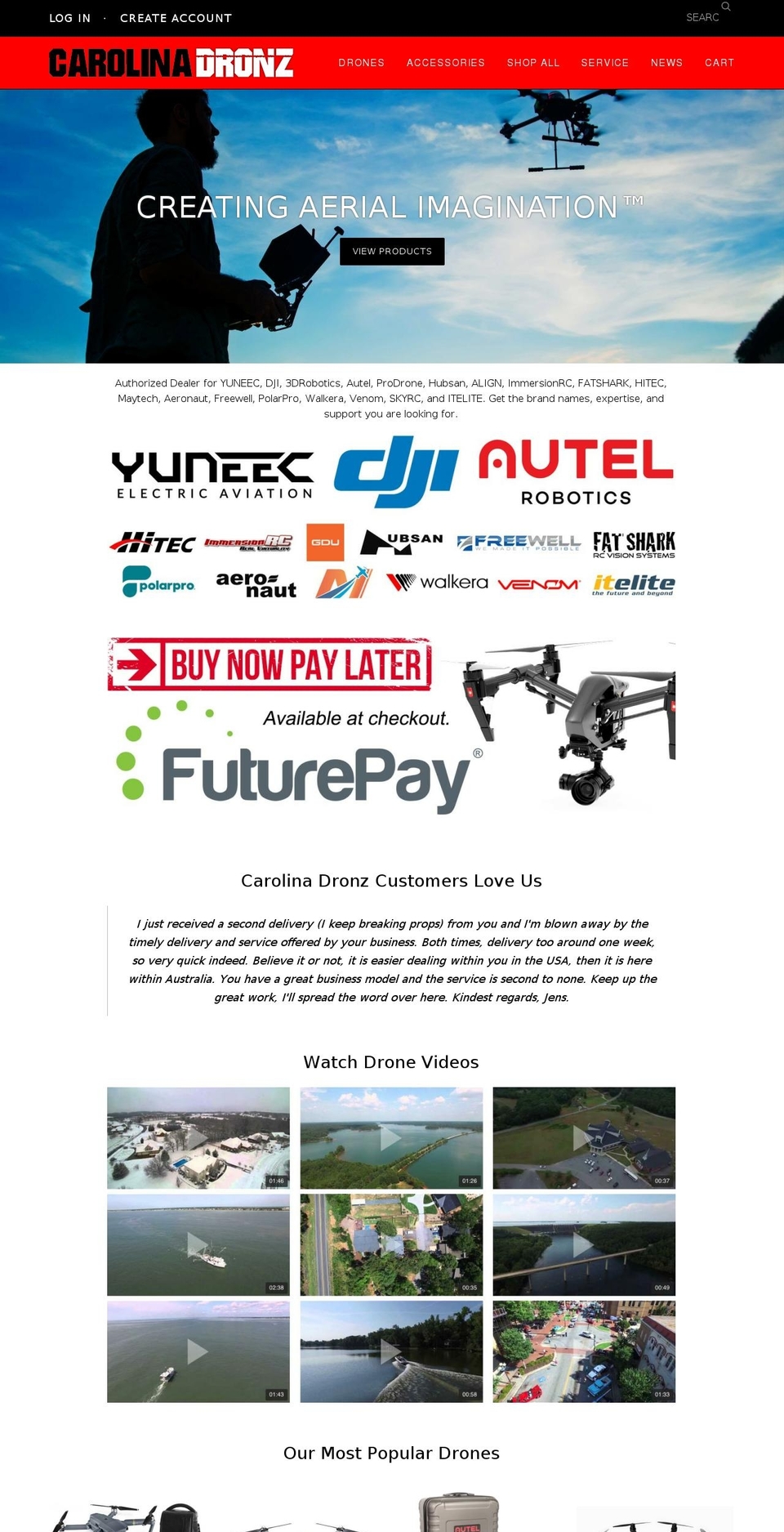 carolinadronz.net shopify website screenshot