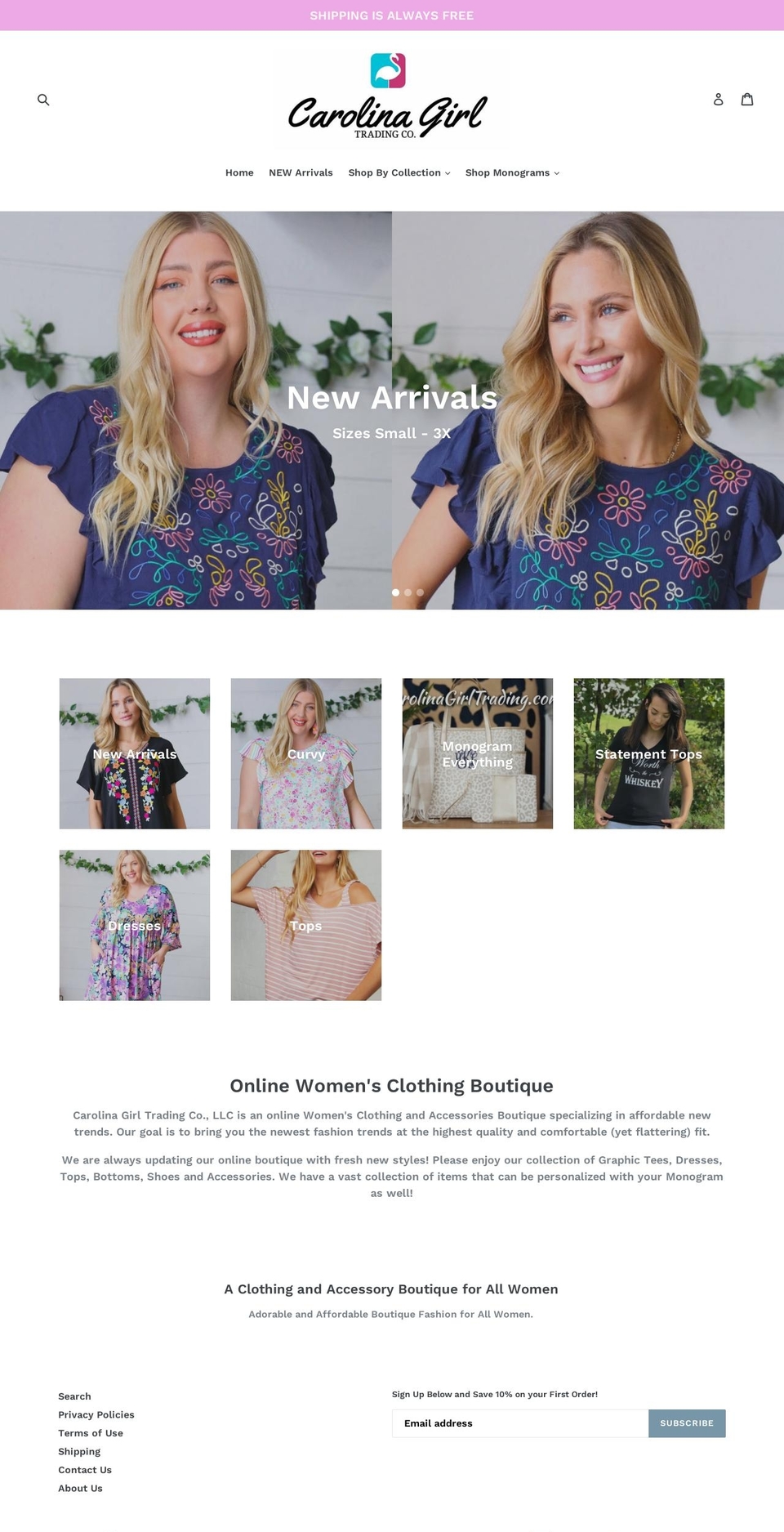 carolinagirltrading.com — Shopify storefront screenshot