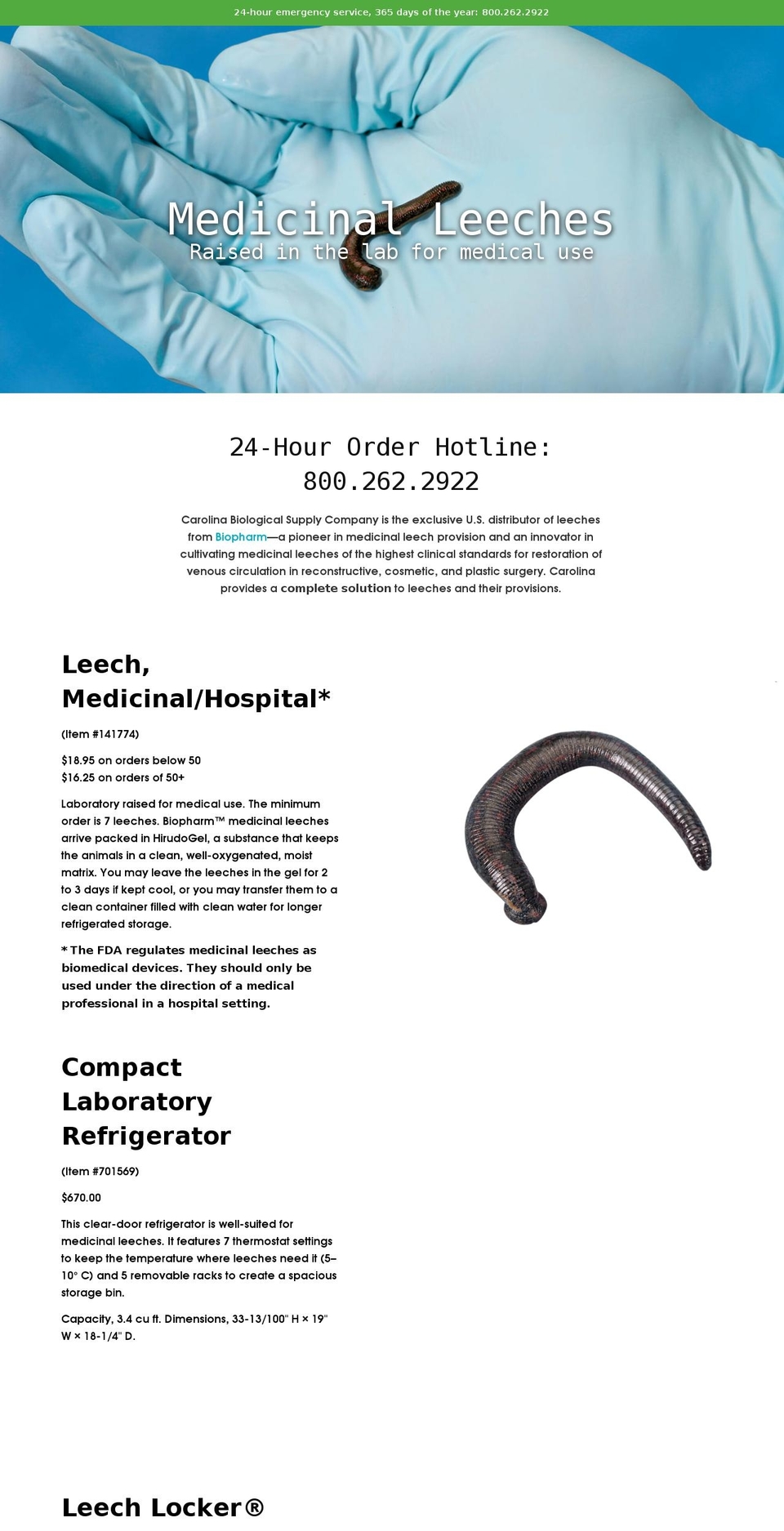 carolinaleeches.com shopify website screenshot