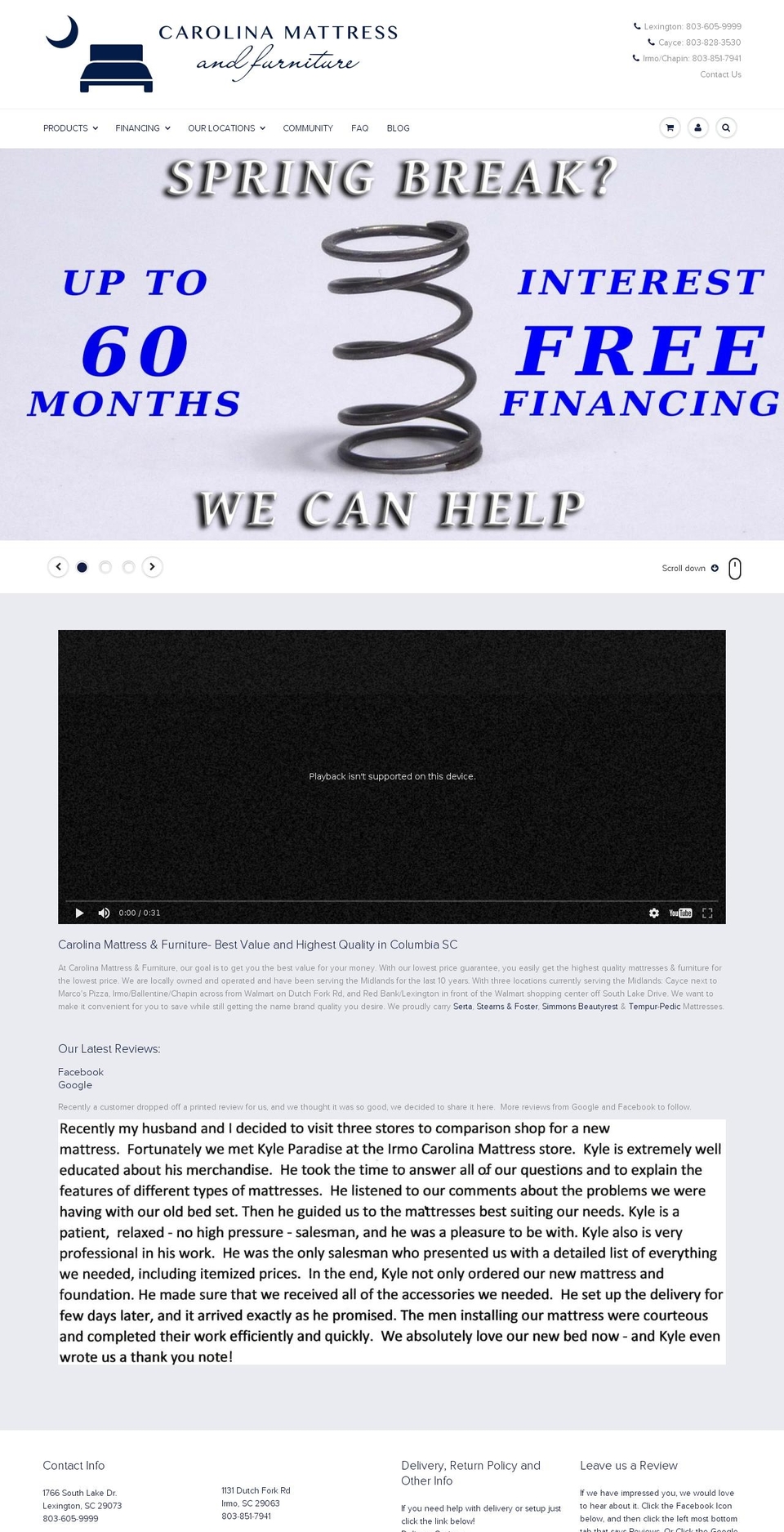 carolinamattressonline.com shopify website screenshot