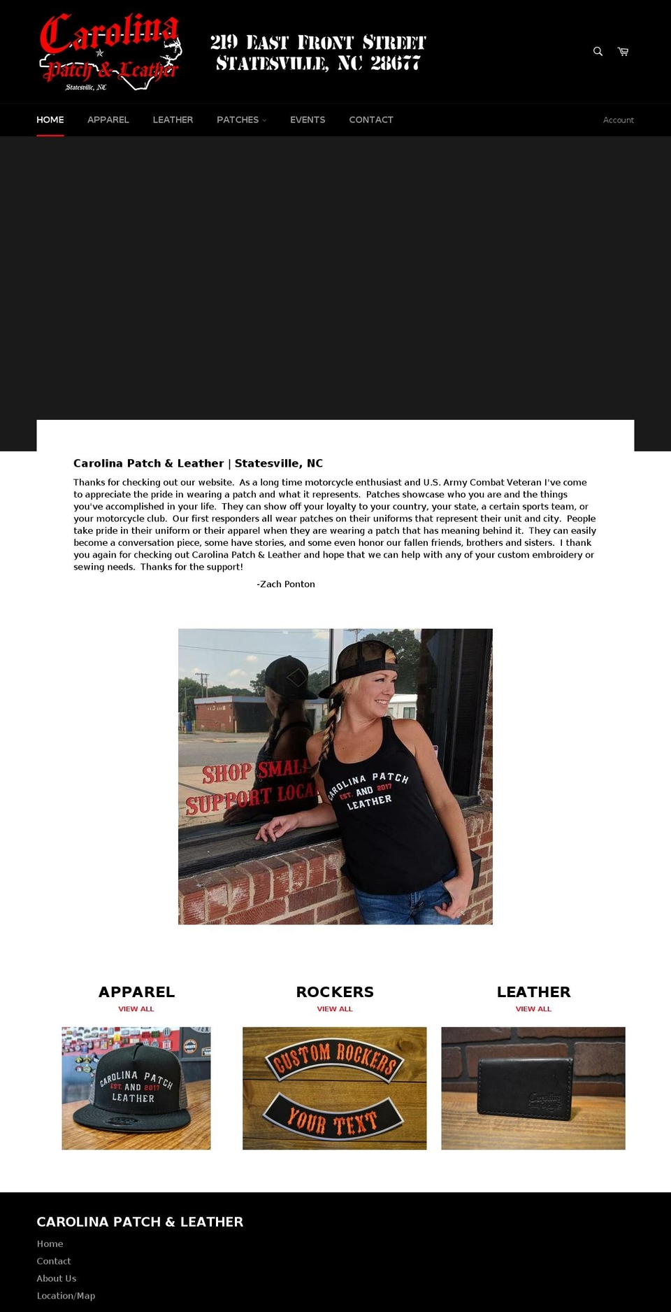 carolinapatchandleather.com — Shopify storefront screenshot