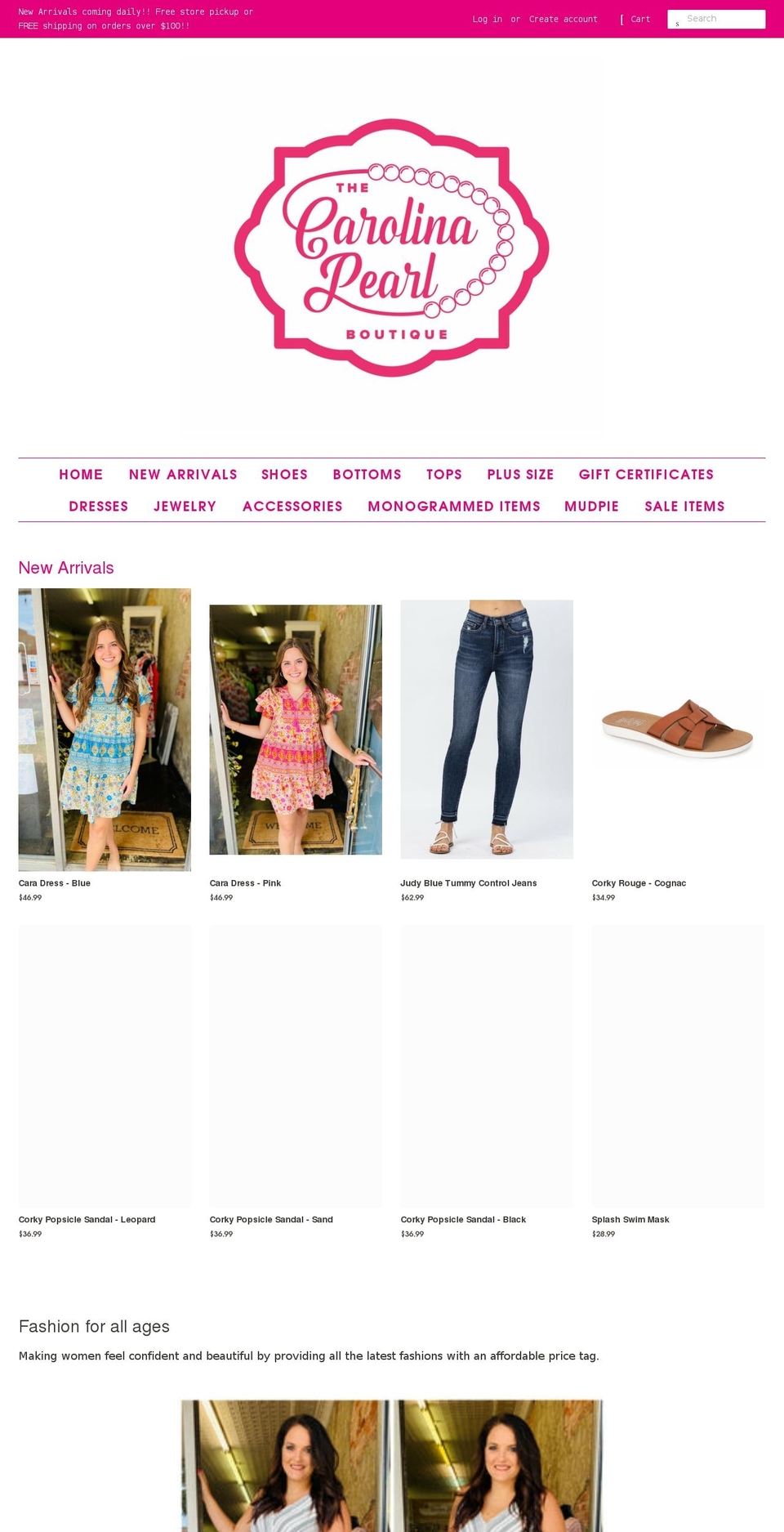 carolinapearlboutique.com shopify website screenshot