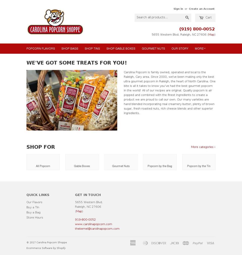 carolinapopcorn.com shopify website screenshot