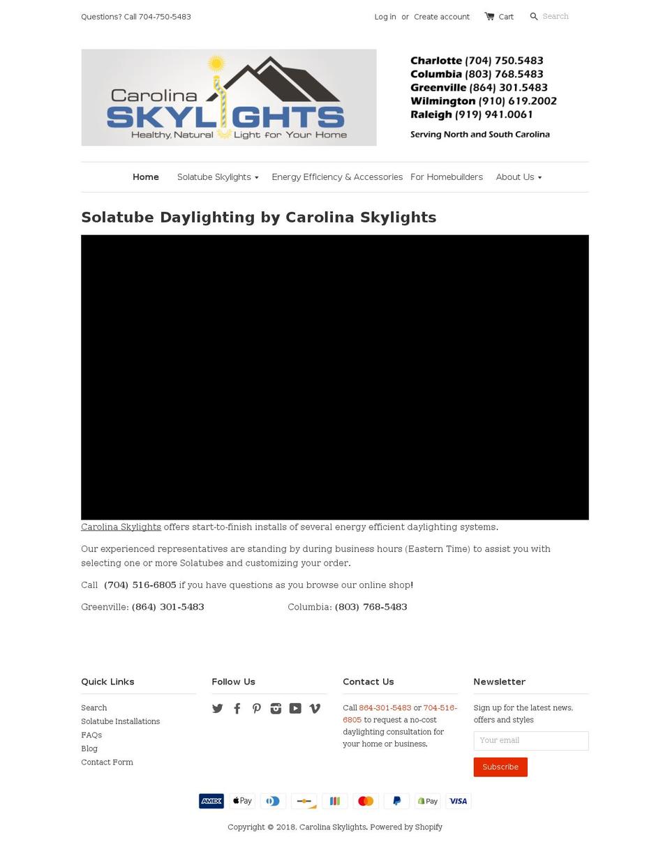 carolinaskylight.com — Shopify storefront screenshot