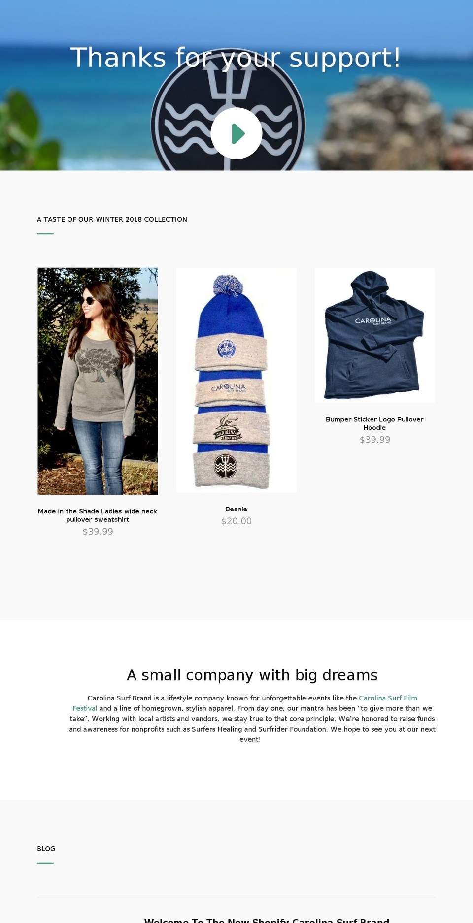 carolinasurfbrand.com shopify website screenshot