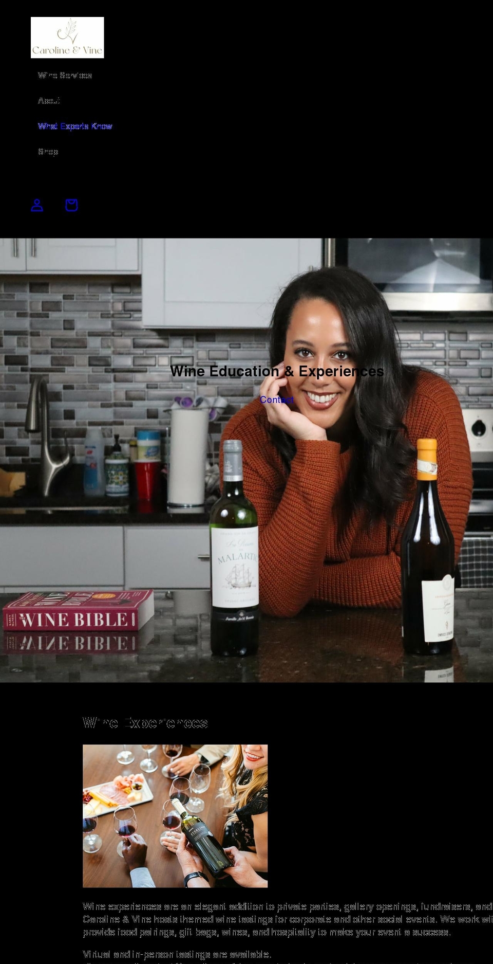 carolineandvine.com shopify website screenshot