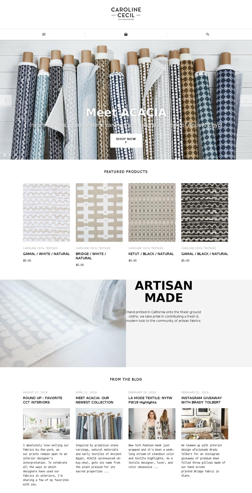 carolinececiltextiles.com shopify website screenshot