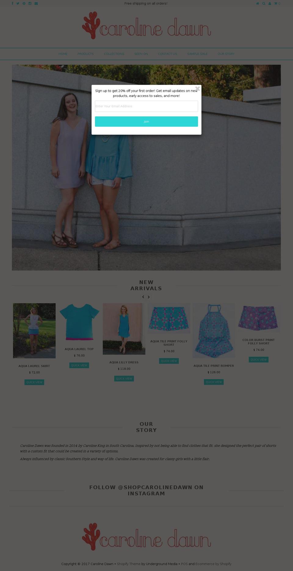carolinedawn.com shopify website screenshot