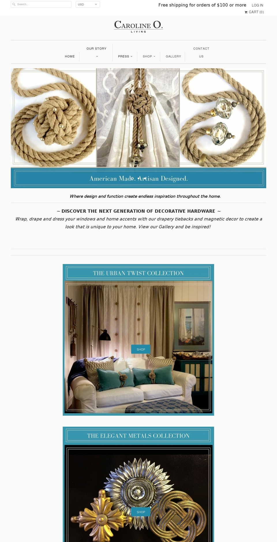 carolineoliving.com — Shopify storefront screenshot