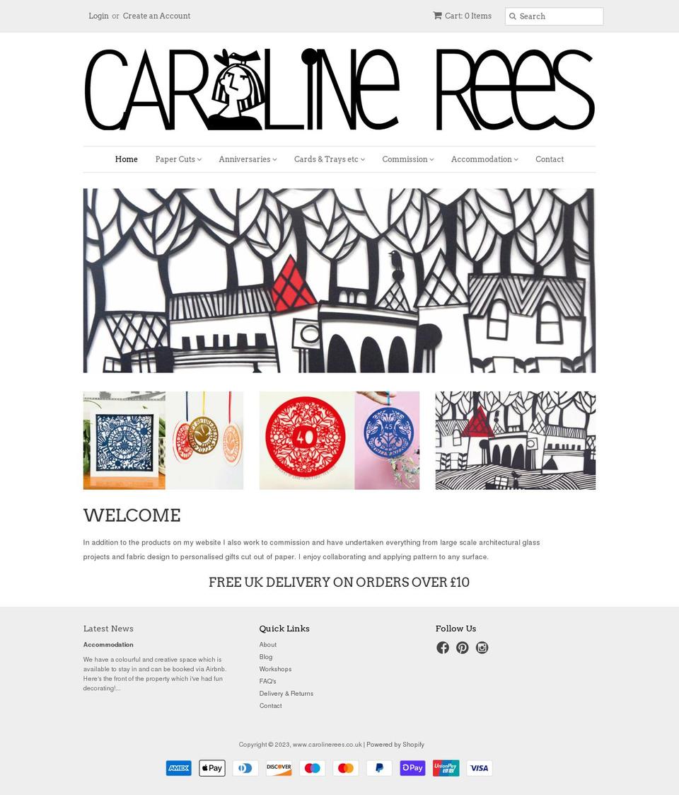 carolinerees.co.uk shopify website screenshot