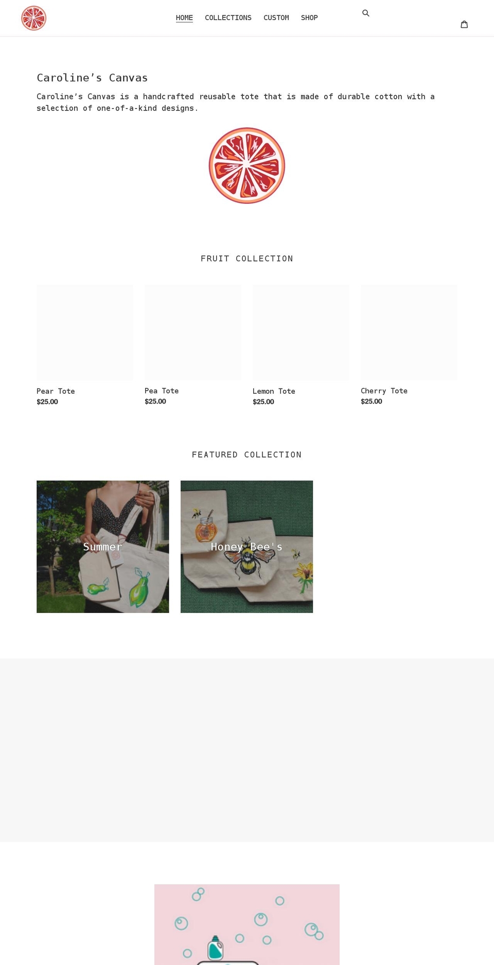 carolinescanvas.com shopify website screenshot