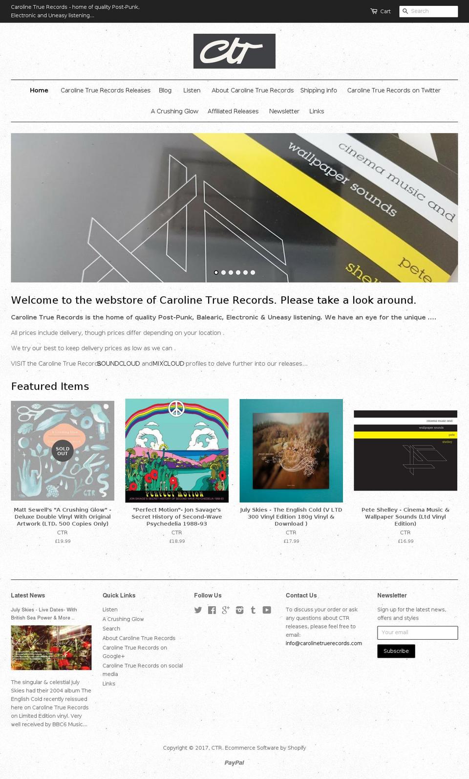 carolinetruerecords.com shopify website screenshot