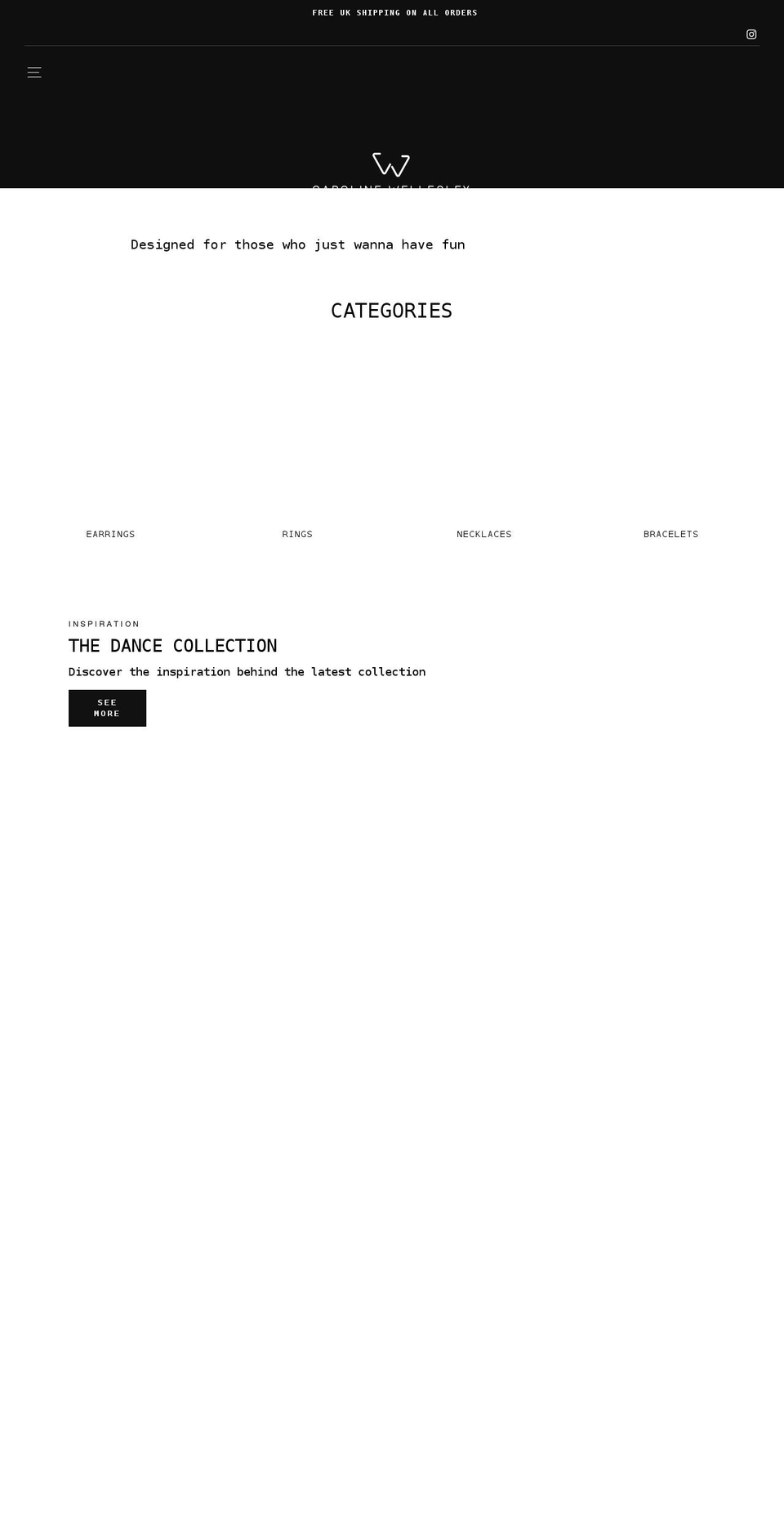 carolinewellesley.com shopify website screenshot