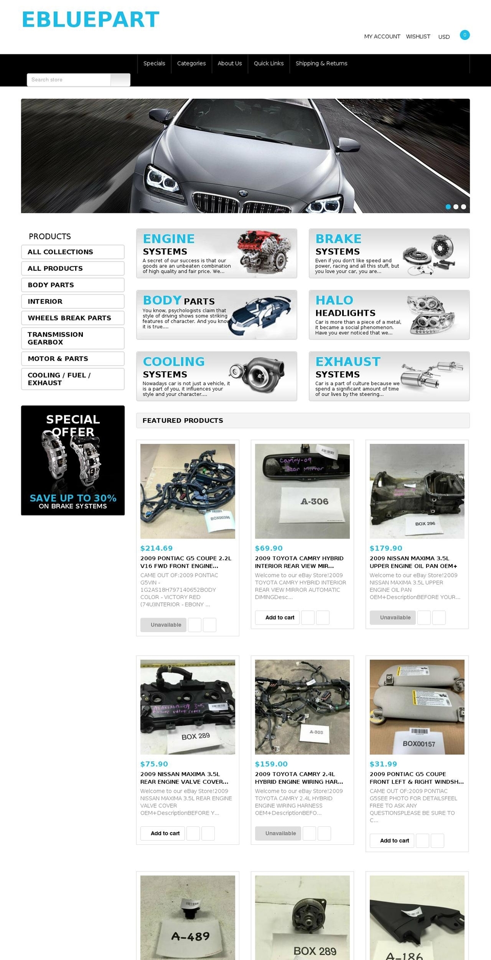 carpartused.com shopify website screenshot
